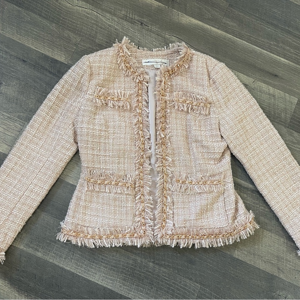 Boston Proper Tweed Blazer Jacket, Light Pink, Lined, Size 6